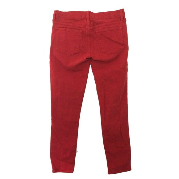 J. Crew Women Jeans Sz 25 Toothpick Ankle Red Orange Denim Skinny Stretch 28x27" - Picture 2 of 8